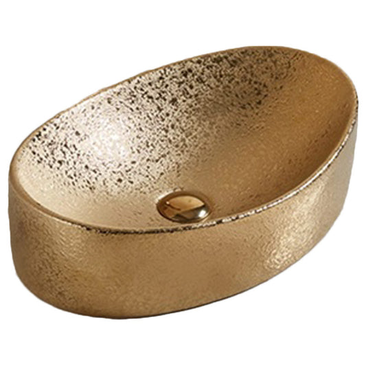 20.47-in. x 13.19-in. Oval Bathroom Vessel Sink Gold Enamel Glaze