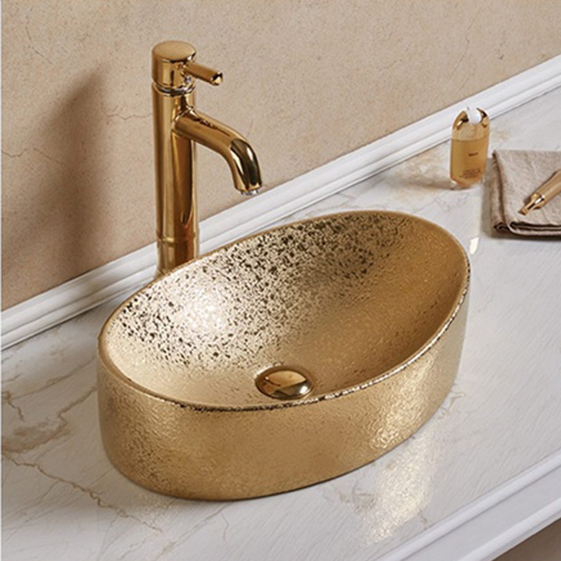 20.47-in. x 13.19-in. Oval Bathroom Vessel Sink Gold Enamel Glaze