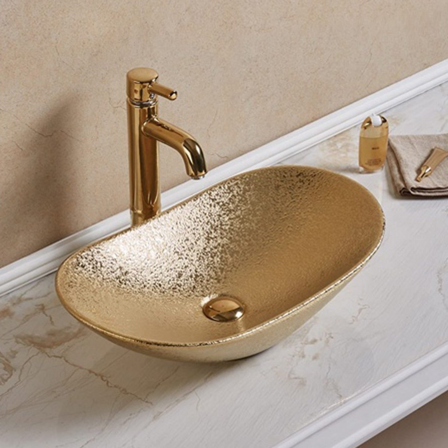 24.21-in. x 14.17-in. Oval Bathroom Vessel Sink Gold Enamel Glaze