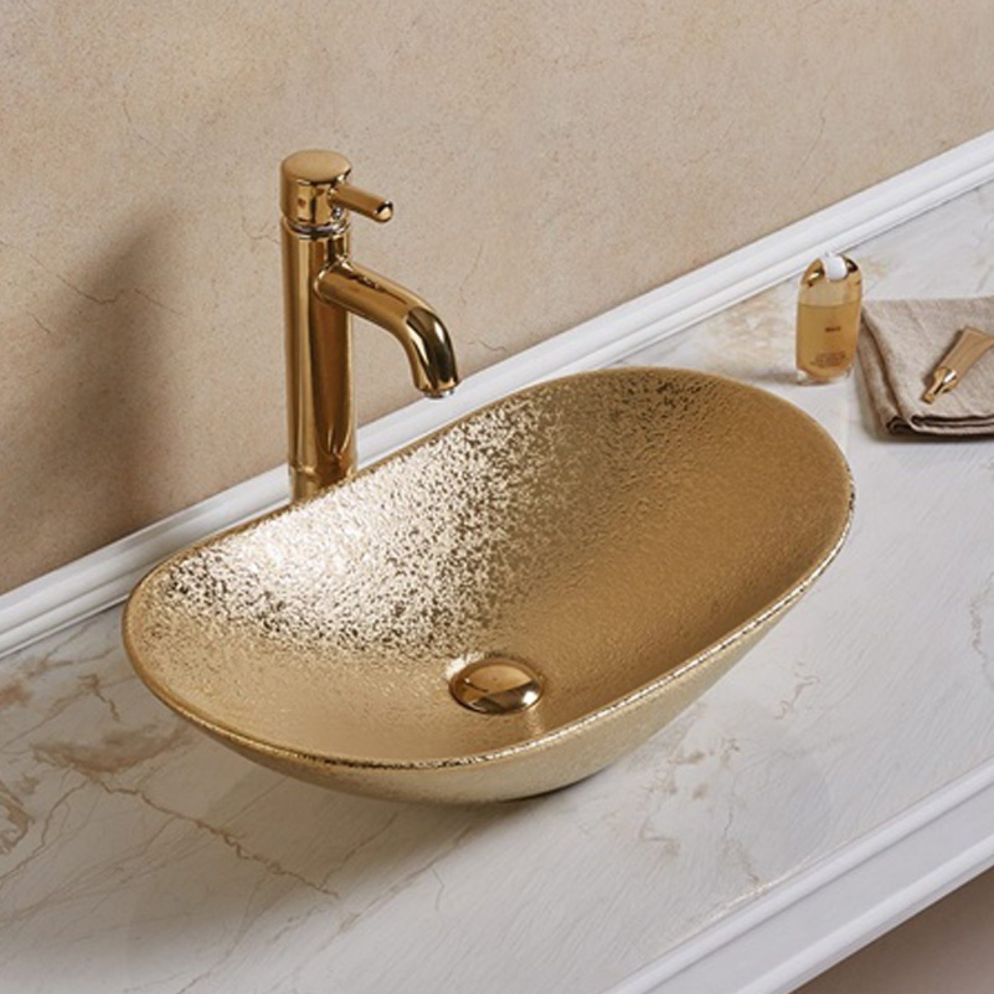 24.21-in. x 14.17-in. Oval Bathroom Vessel Sink Gold Enamel Glaze
