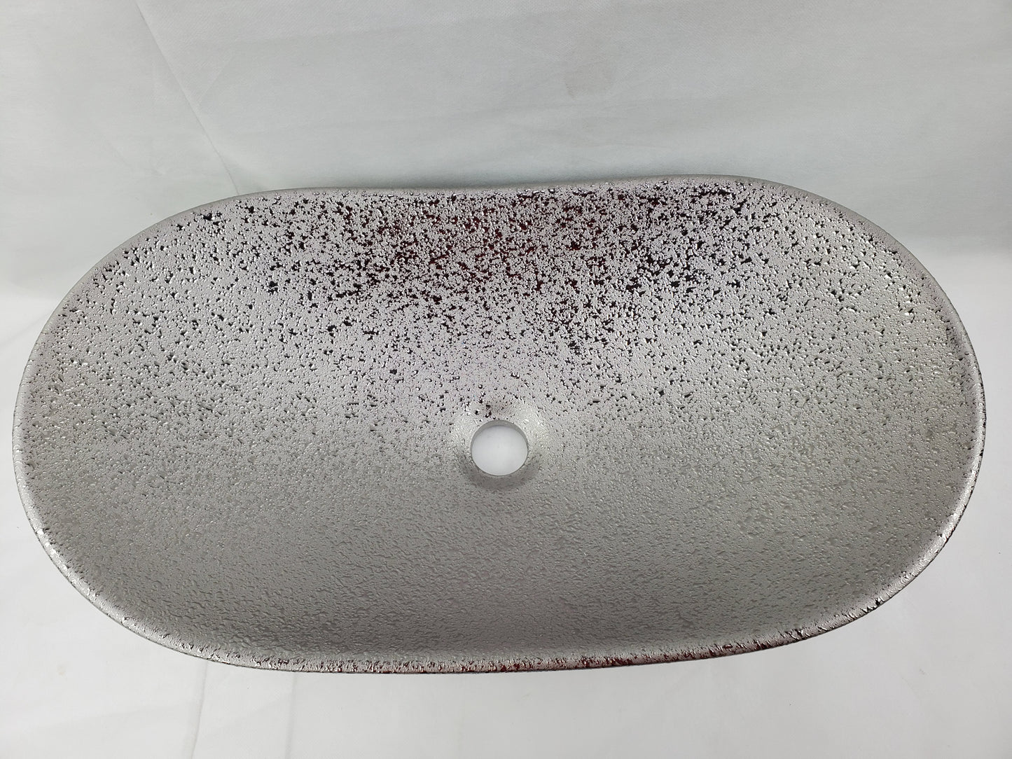 24.21-in. x 14.17-in. Oval Bathroom Vessel Sink Silver Enamel Glaze