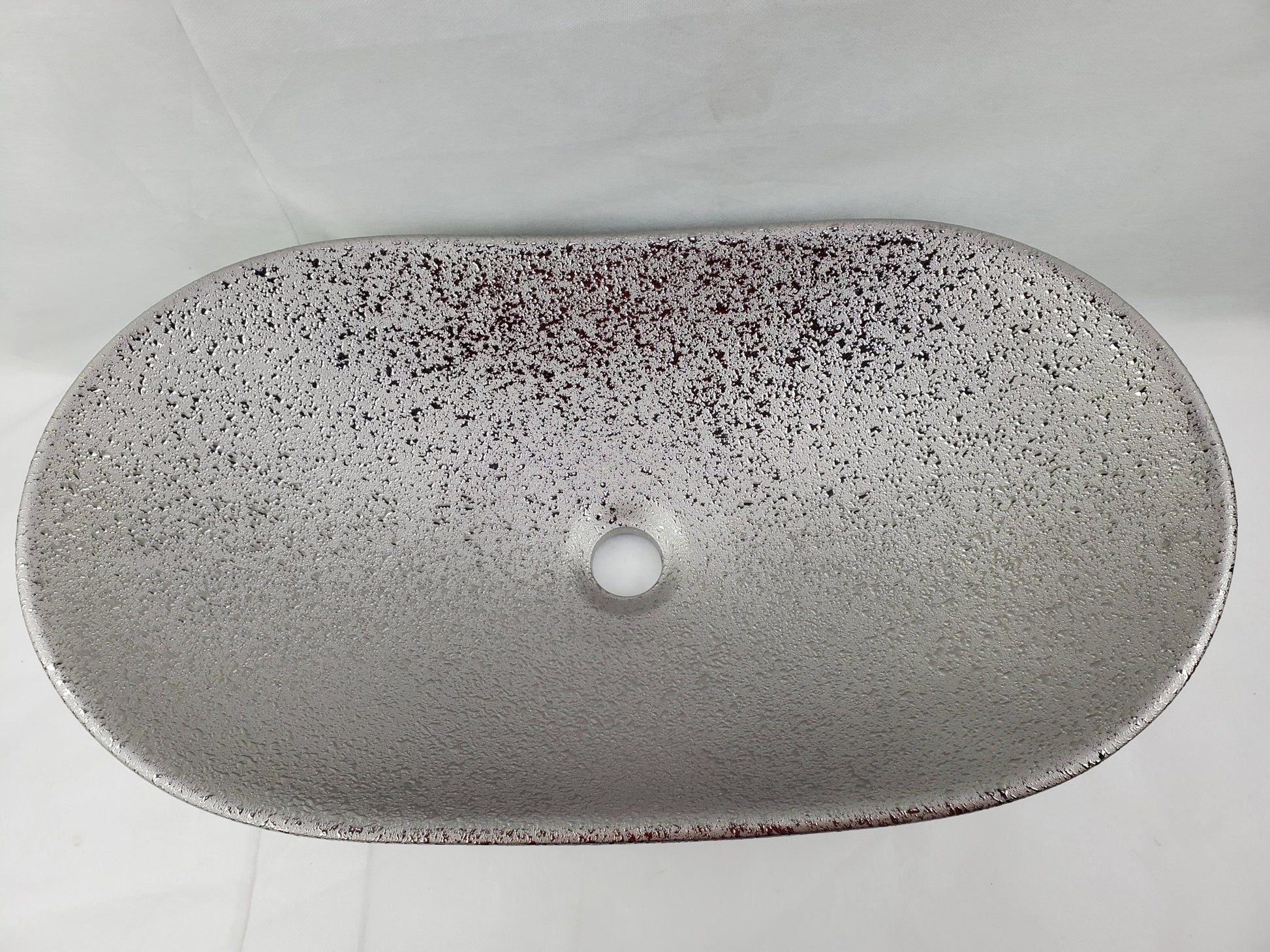 24.21-in. x 14.17-in. Oval Bathroom Vessel Sink Silver Enamel Glaze