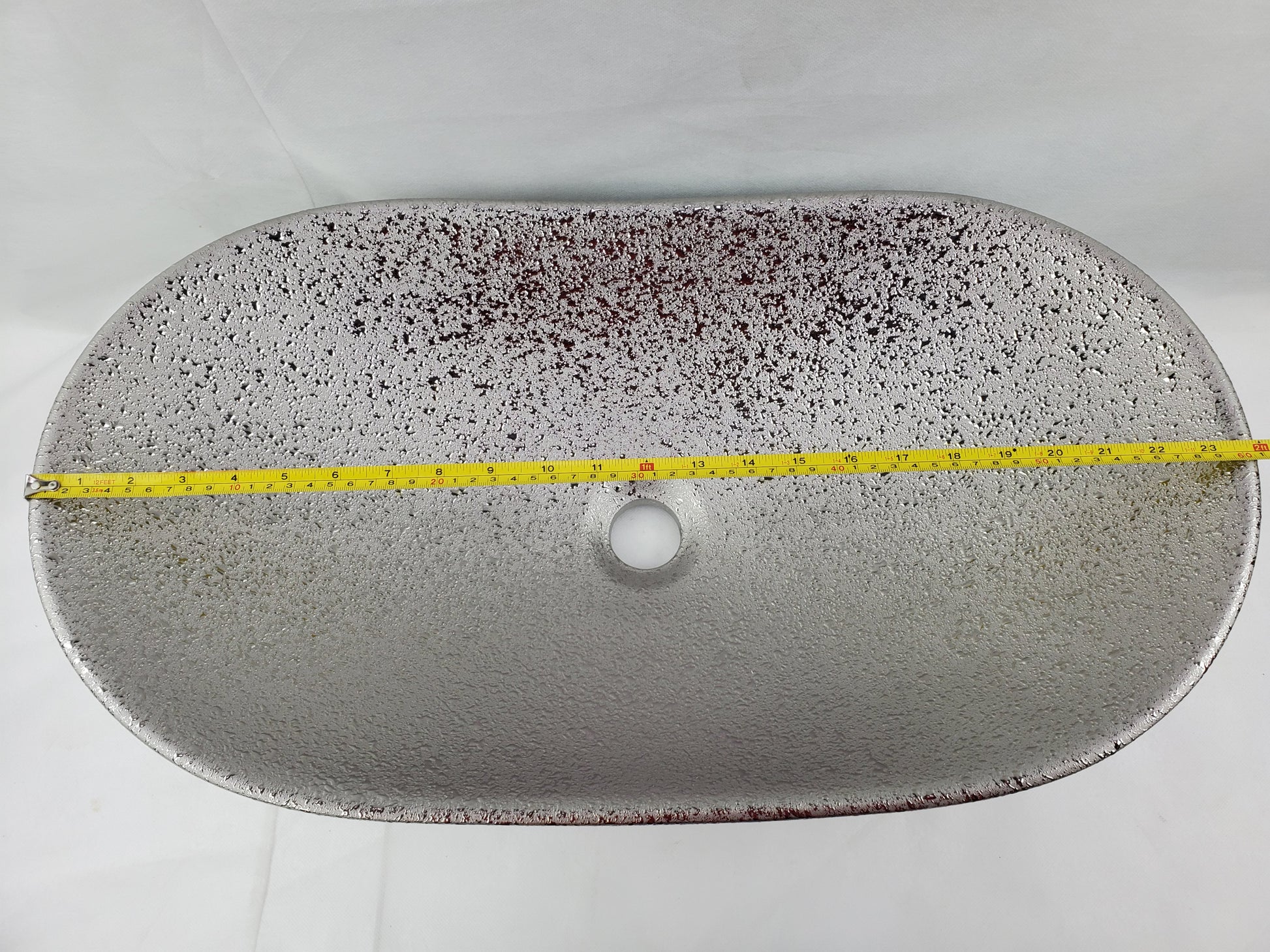 24.21-in. x 14.17-in. Oval Bathroom Vessel Sink Silver Enamel Glaze