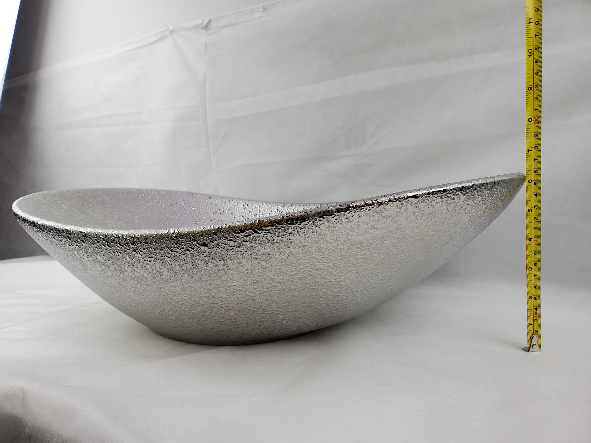 24.21-in. x 14.17-in. Oval Bathroom Vessel Sink Silver Enamel Glaze