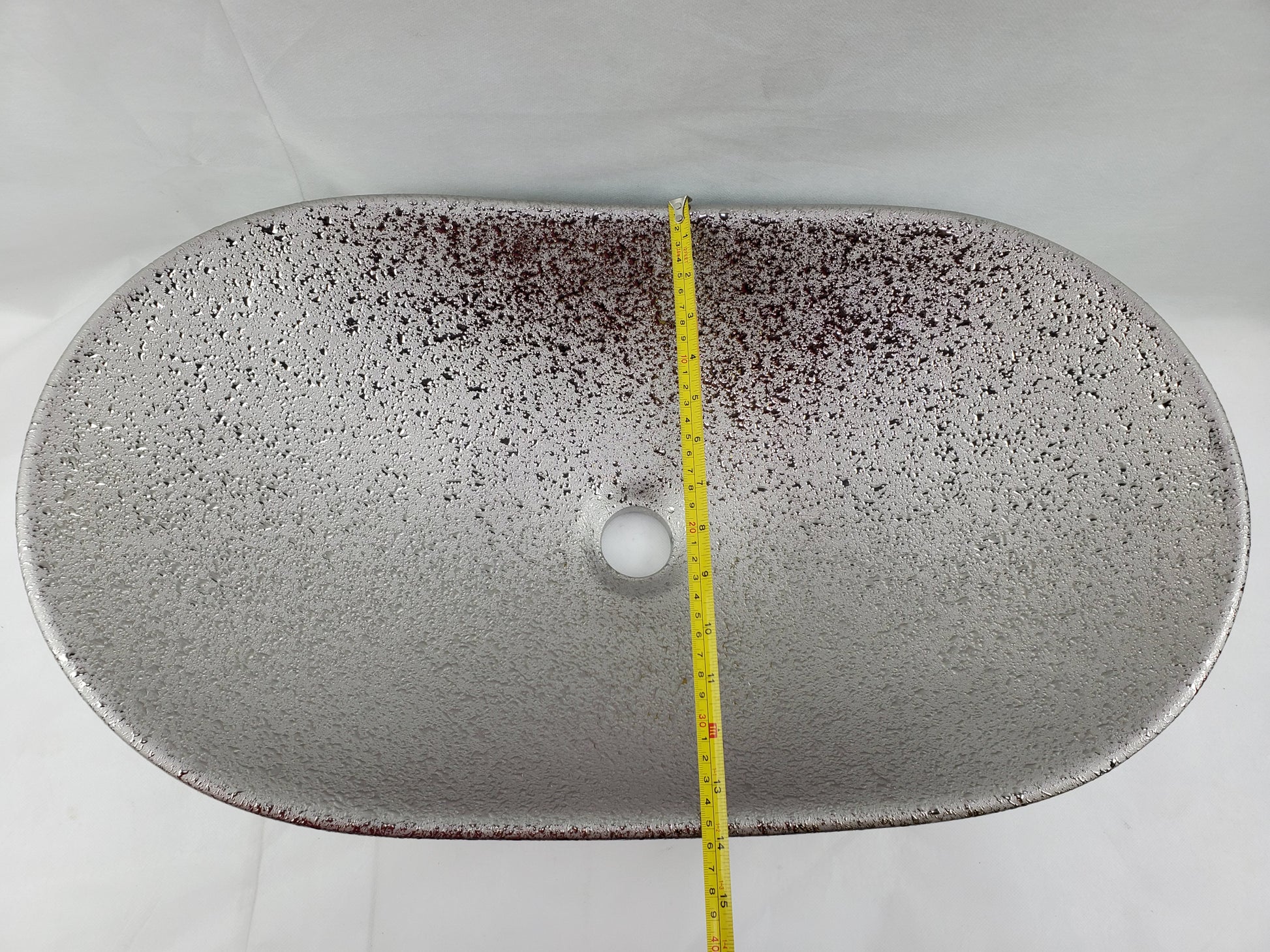 24.21-in. x 14.17-in. Oval Bathroom Vessel Sink Silver Enamel Glaze
