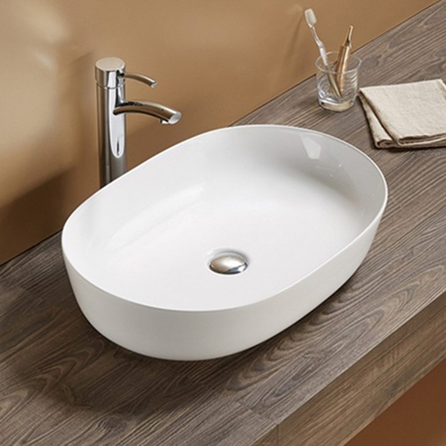23.62-in. x 16.34-in. Oval Bathroom Vessel Sink White Enamel Glaze