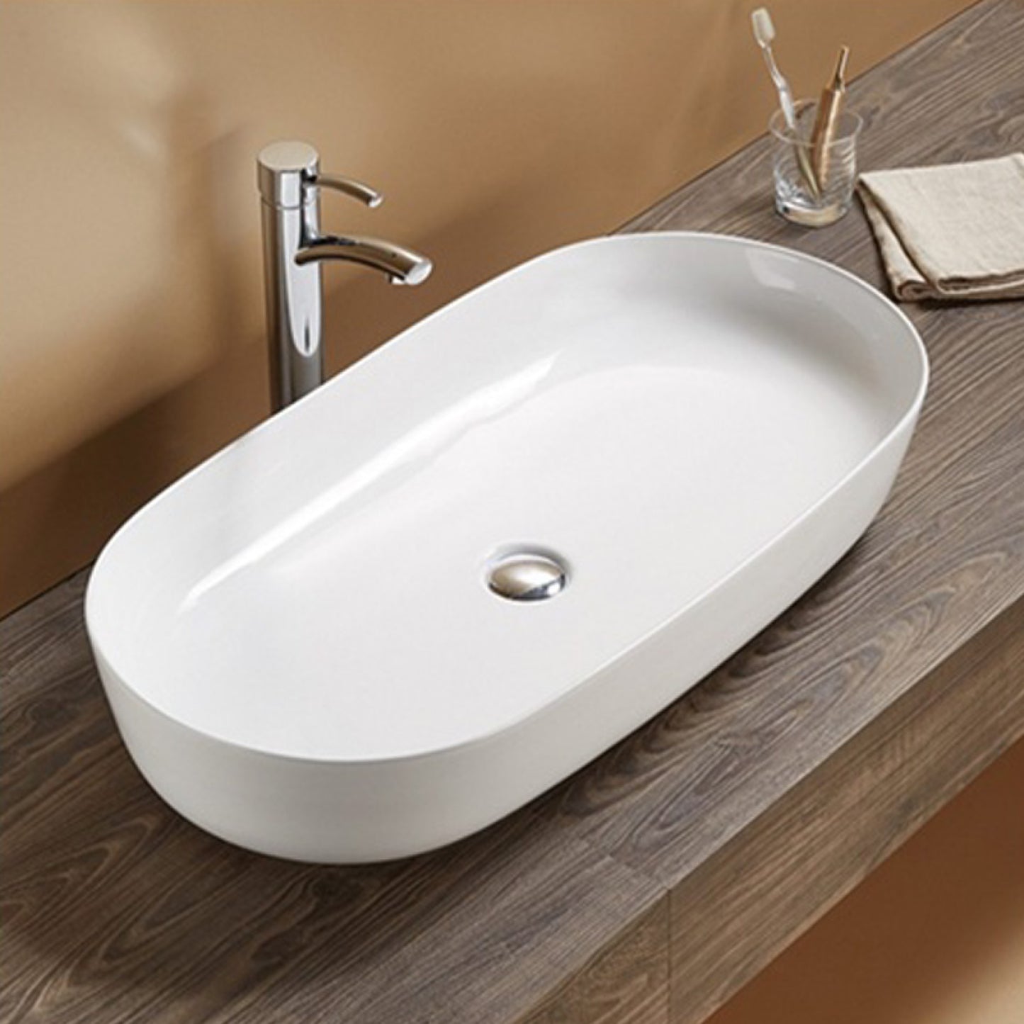 32.09-in. x 16.34-in. Oval Bathroom Vessel Sink White Enamel Glaze
