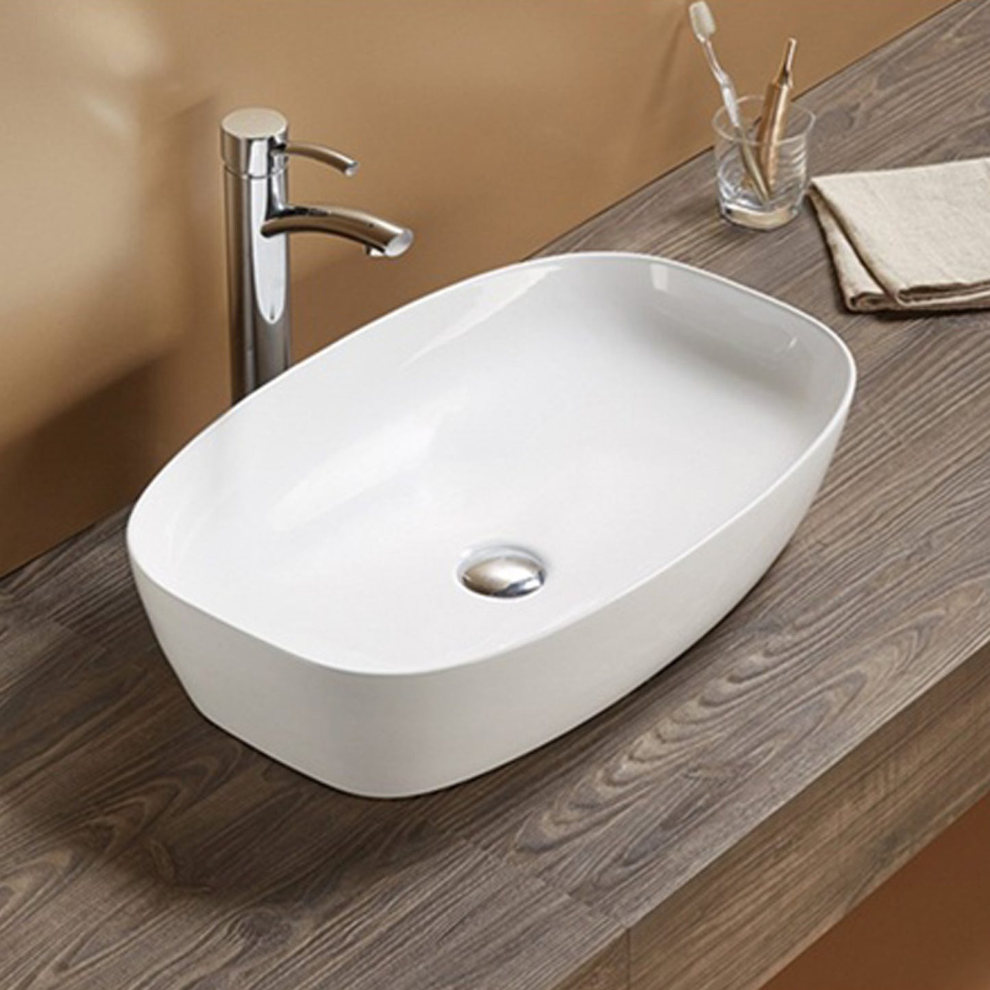 23.62-in. x 15-in. Rectangle Bathroom Vessel Sink White Enamel Glaze