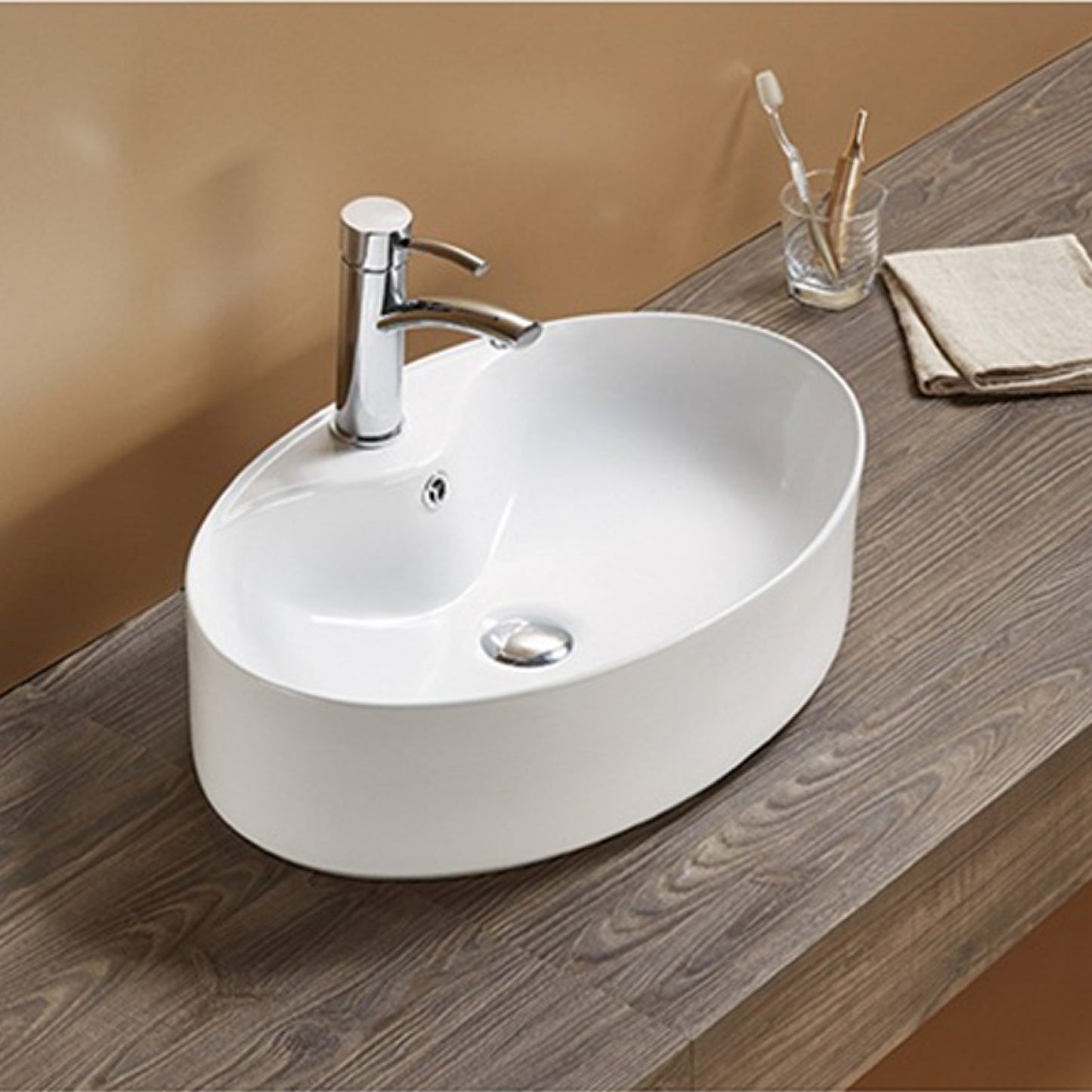 22.83-in. x 15.16-in. Oval Bathroom Vessel Sink White Enamel Glaze