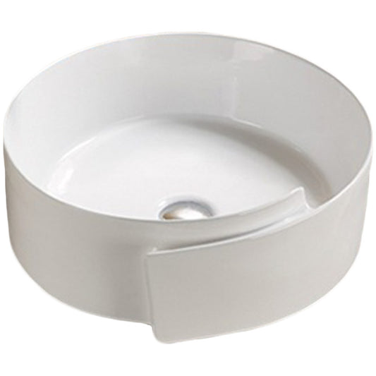 17.32-in. x 17.32-in. Round Bathroom Vessel Sink White Enamel Glaze