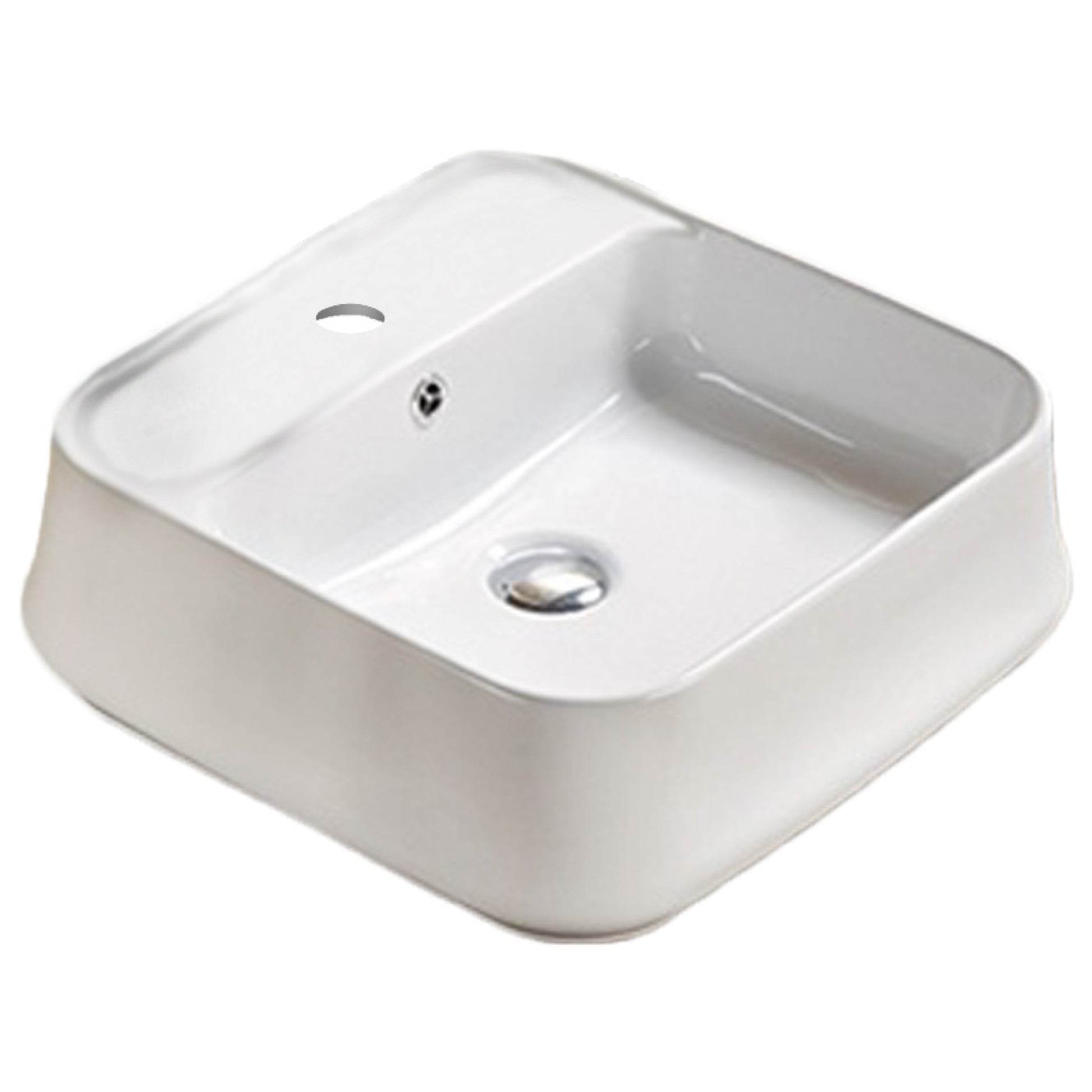 18.31-in. x 17.52-in. Square Bathroom Vessel Sink White Enamel Glaze