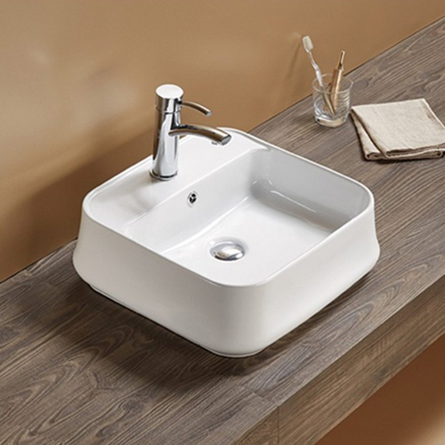 18.31-in. x 17.52-in. Square Bathroom Vessel Sink White Enamel Glaze