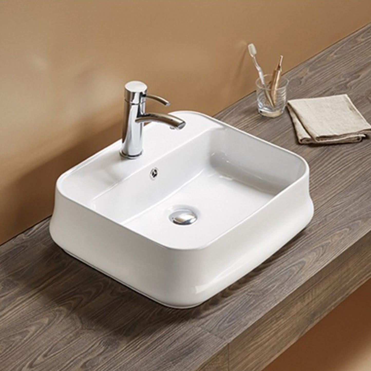 20.9-in. x 18.11-in. Rectangle Bathroom Vessel Sink White Enamel Glaze