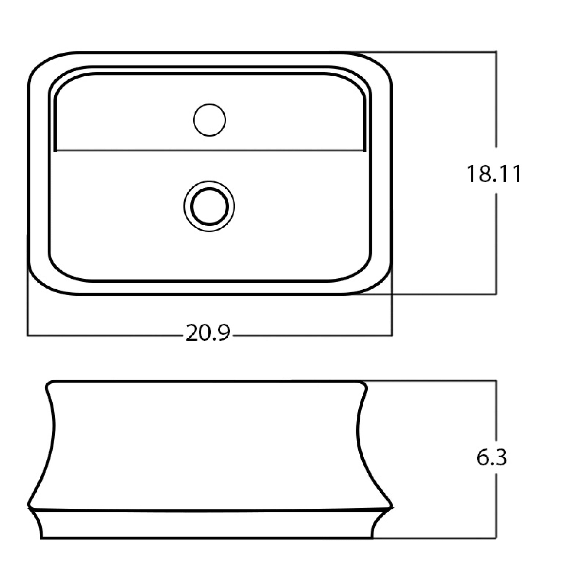 20.9-in. x 18.11-in. Rectangle Bathroom Vessel Sink White Enamel Glaze
