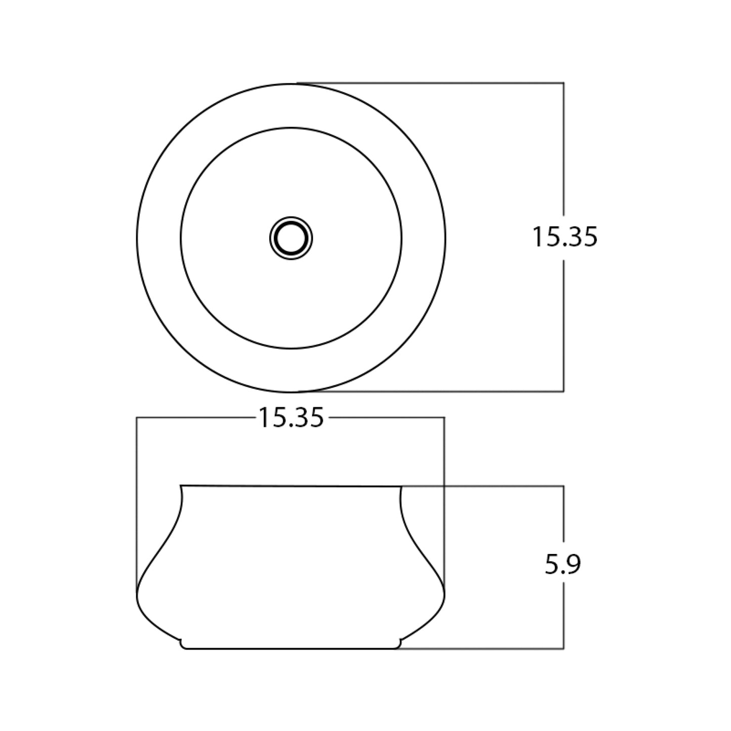 15.35-in. x 15.35-in. Round Bathroom Vessel Sink White Enamel Glaze