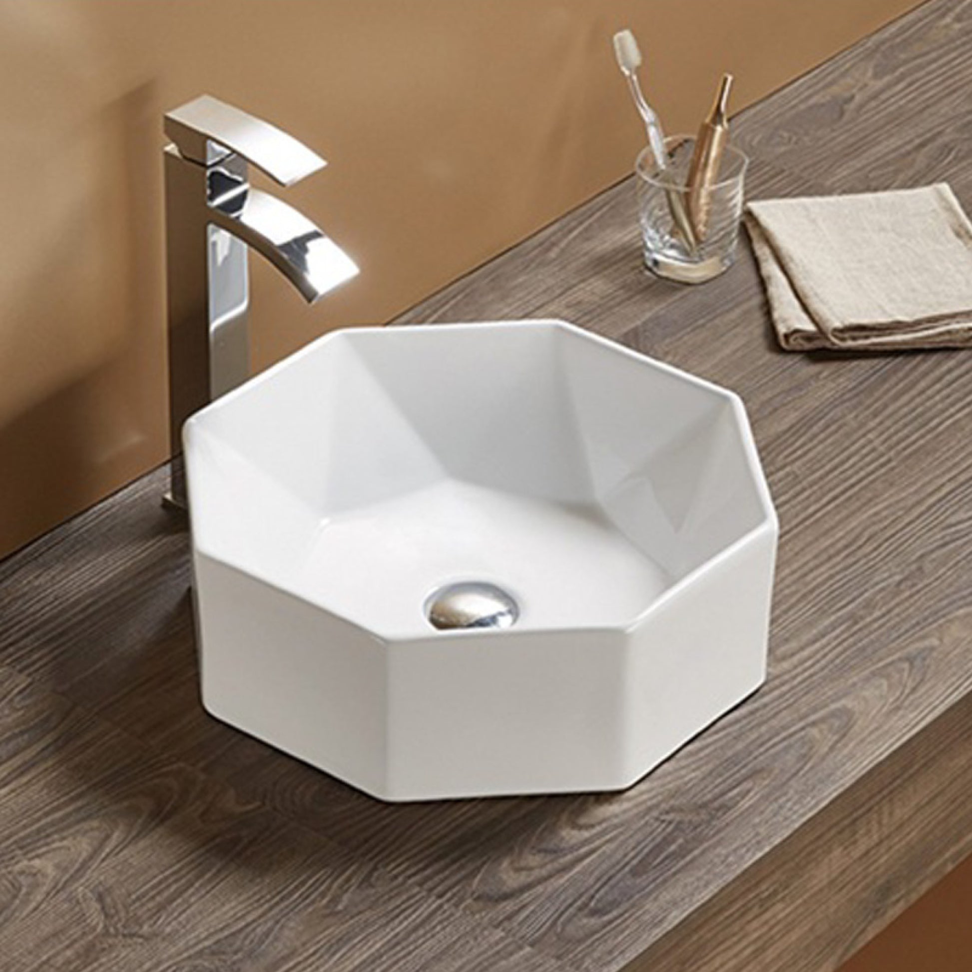 15.35-in. x 15.35-in. Round Bathroom Vessel Sink White Enamel Glaze