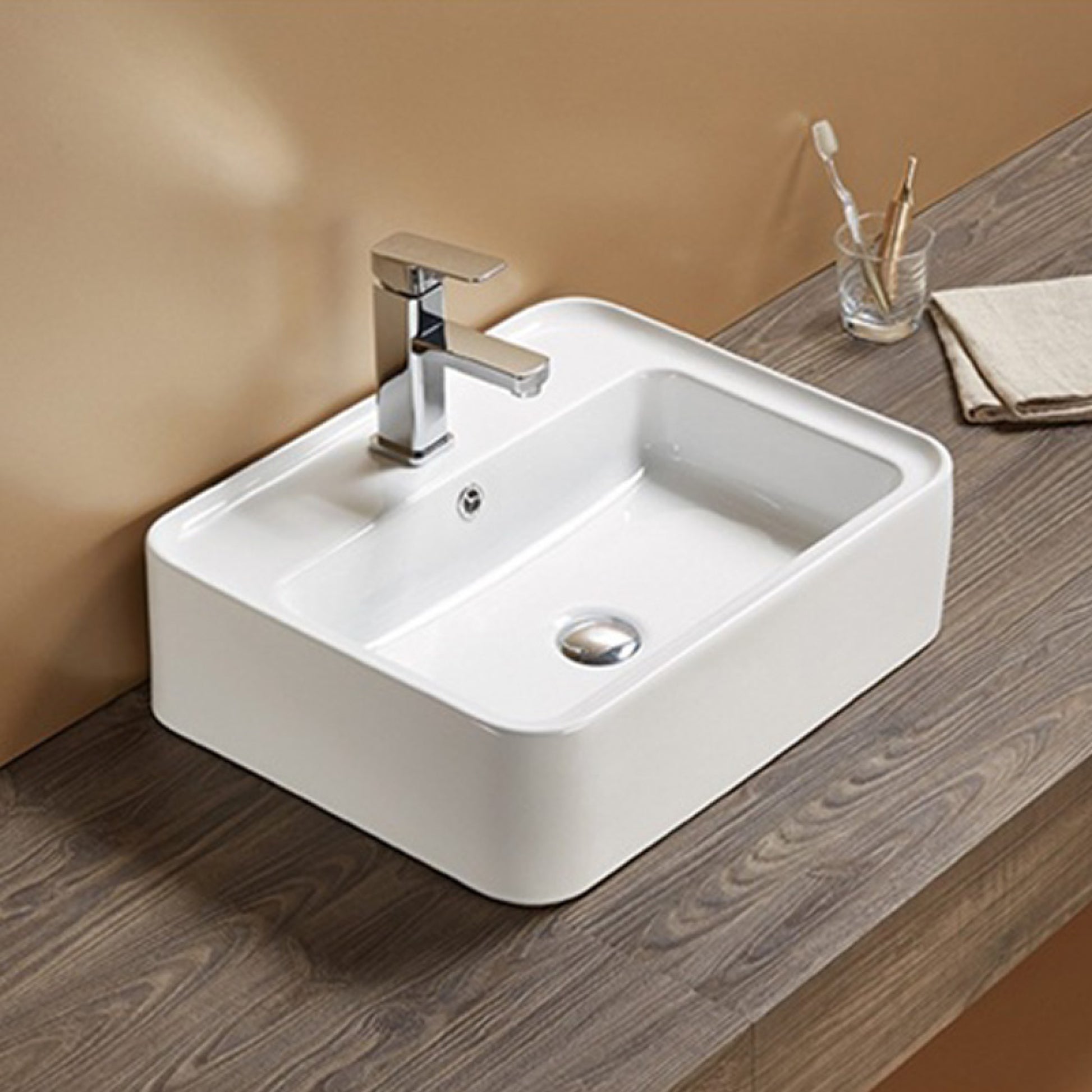 20.9-in. x 16.73-in. Rectangle Bathroom Vessel Sink White Enamel Glaze