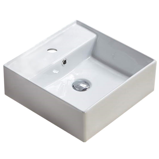 18.1-in. x 18.1-in. Square Bathroom Vessel Sink White Enamel Glaze
