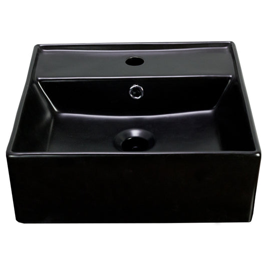 16-in. x 16-in. Square Bathroom Vessel Sink Black Enamel Glaze