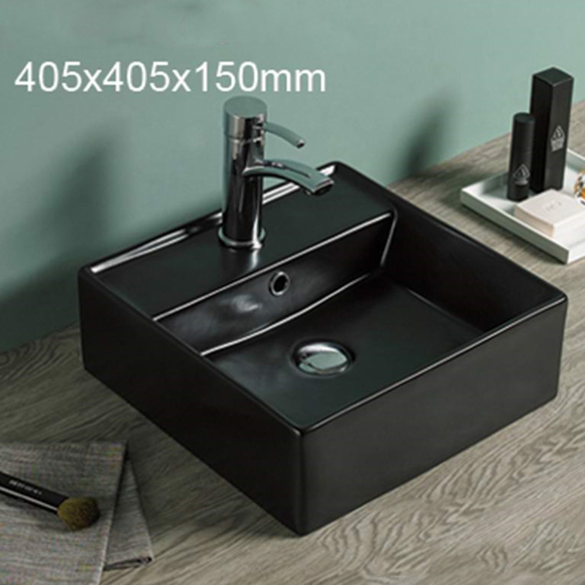 16-in. x 16-in. Square Bathroom Vessel Sink Black Enamel Glaze