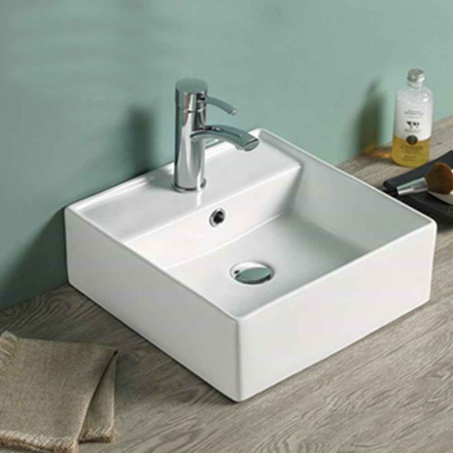 16-in. x 16-in. Square Bathroom Vessel Sink White Enamel Glaze