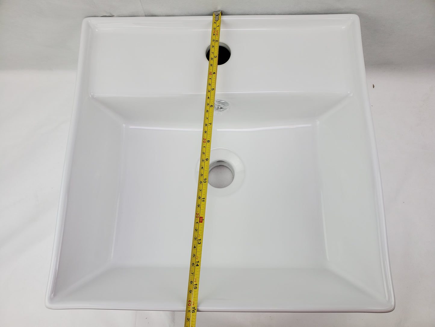 16.14-in. x 16.14-in. Square Bathroom Vessel Sink White Enamel Glaze