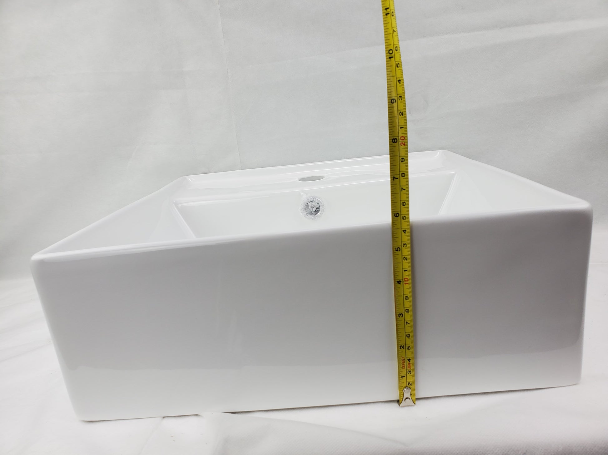 16.14-in. x 16.14-in. Square Bathroom Vessel Sink White Enamel Glaze