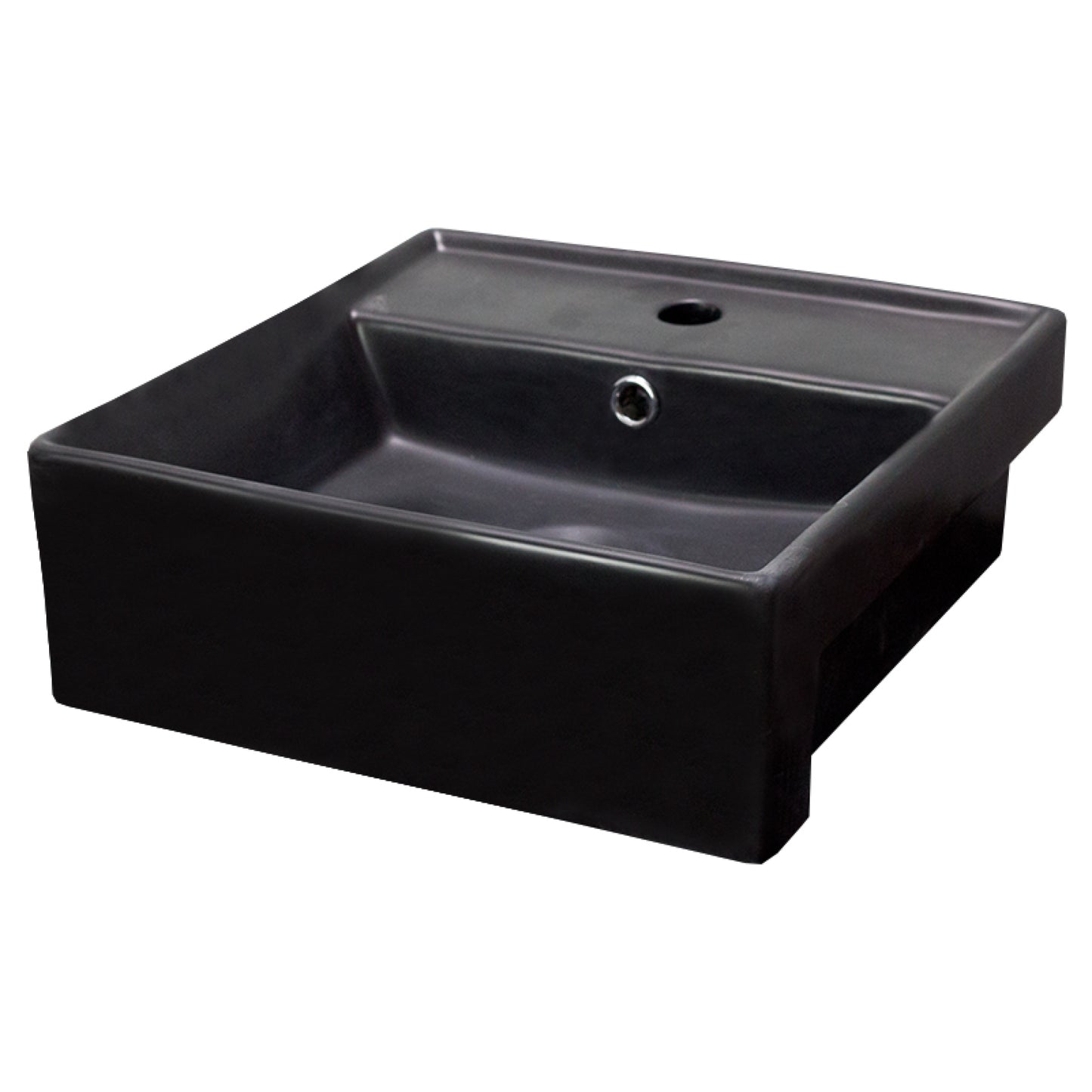 16.14-in. x 16.14-in. Square Bathroom Vessel Sink Black Enamel Glaze