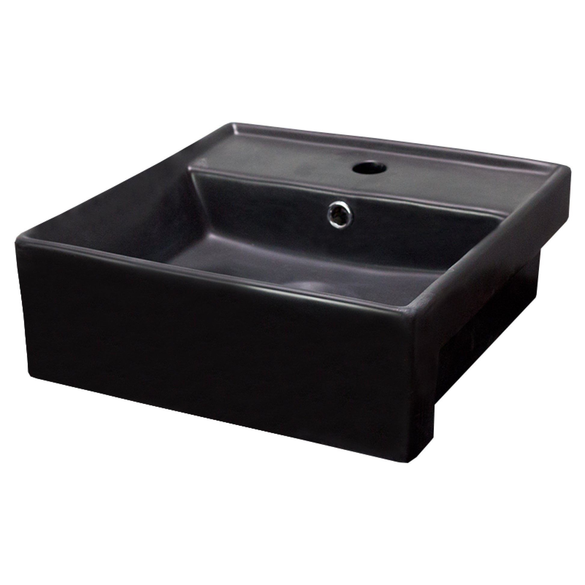 16.14-in. x 16.14-in. Square Bathroom Vessel Sink Black Enamel Glaze