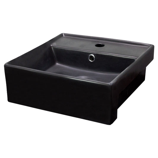 16.14-in. x 16.14-in. Square Bathroom Vessel Sink Black Enamel Glaze