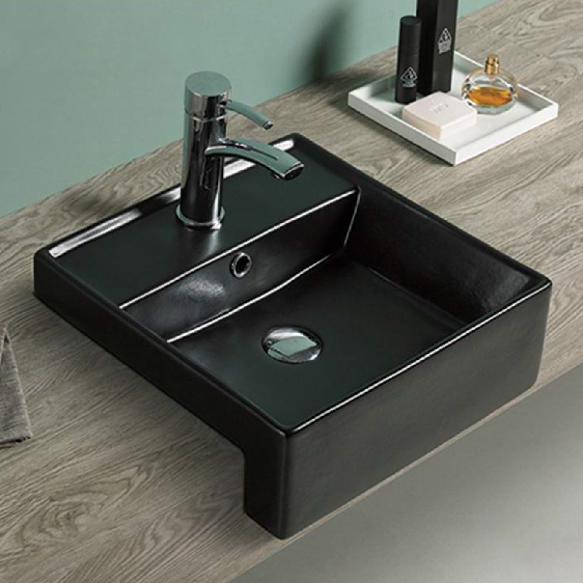 16.14-in. x 16.14-in. Square Bathroom Vessel Sink Black Enamel Glaze