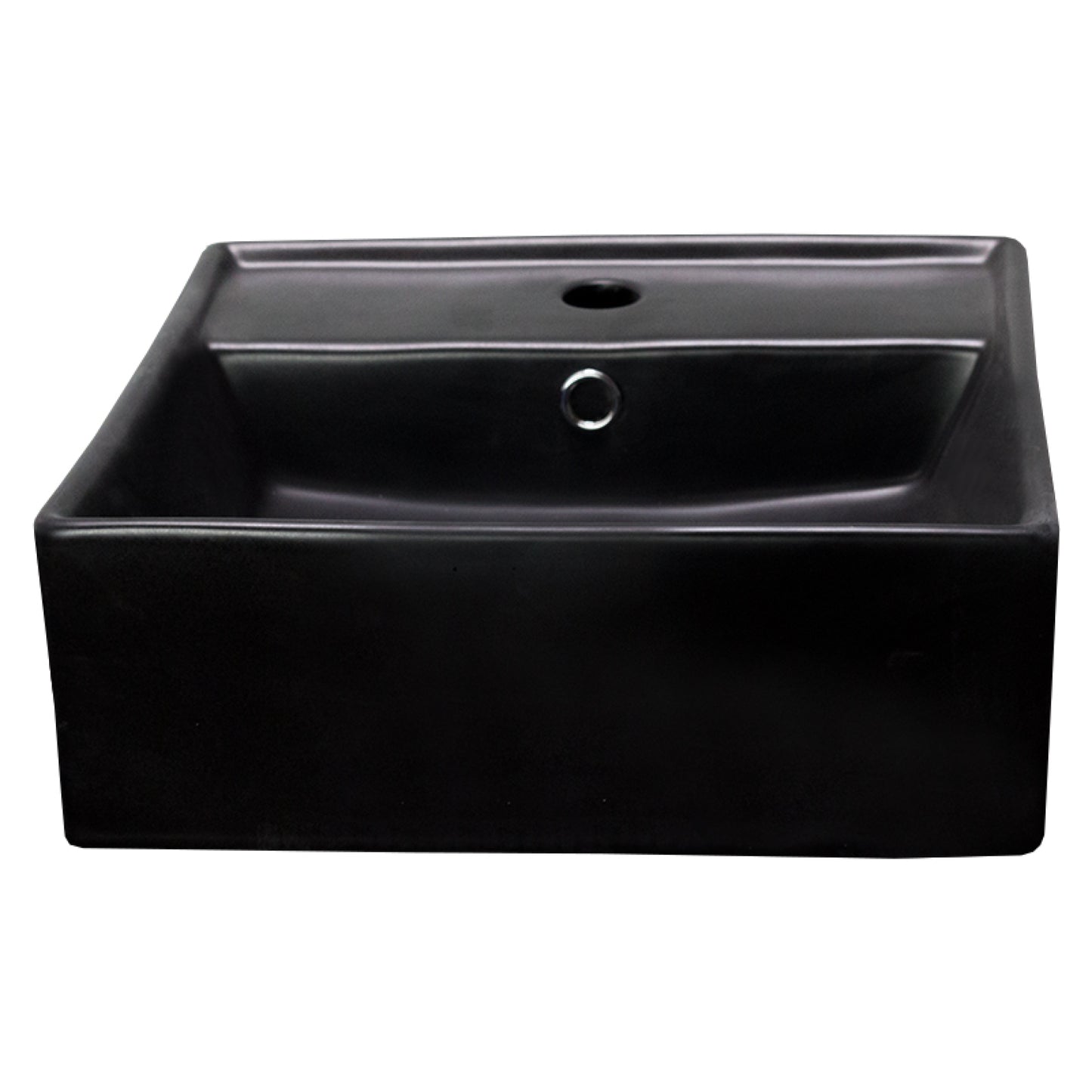 16.14-in. x 16.14-in. Square Bathroom Vessel Sink Black Enamel Glaze