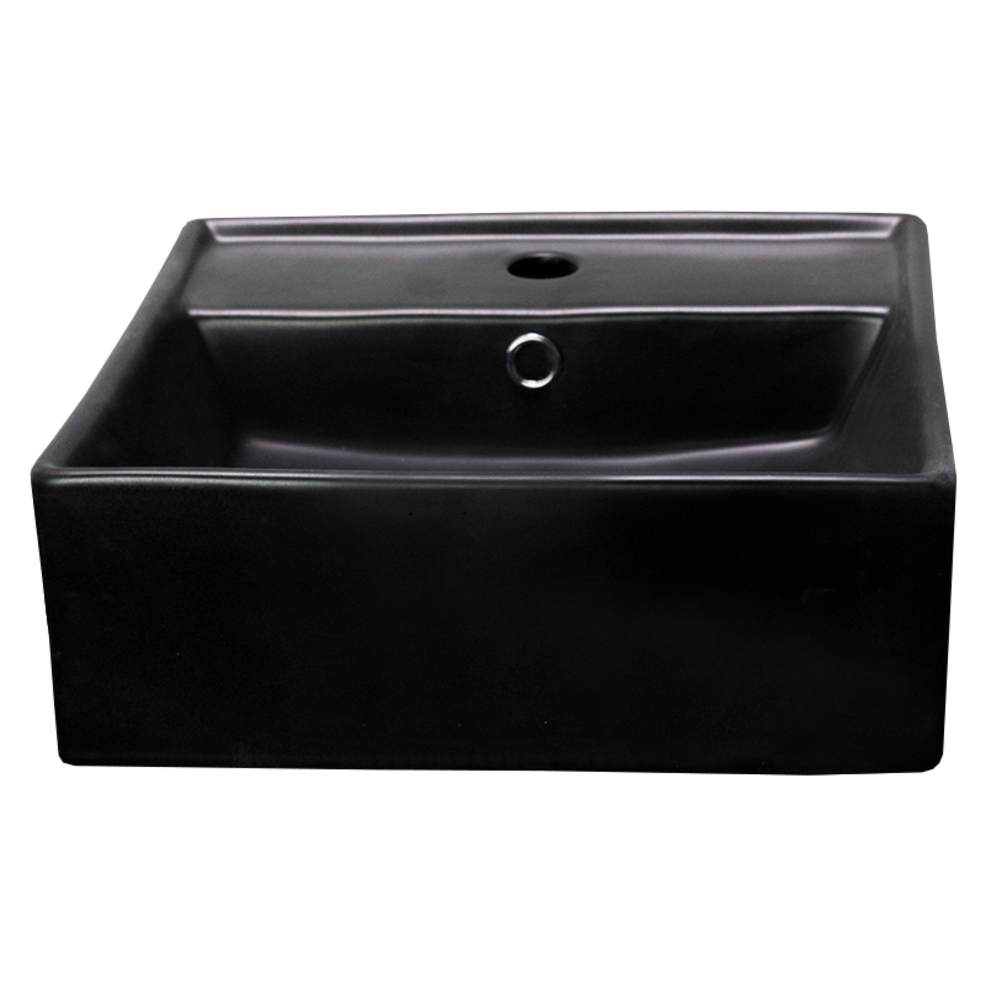 16.14-in. x 16.14-in. Square Bathroom Vessel Sink Black Enamel Glaze