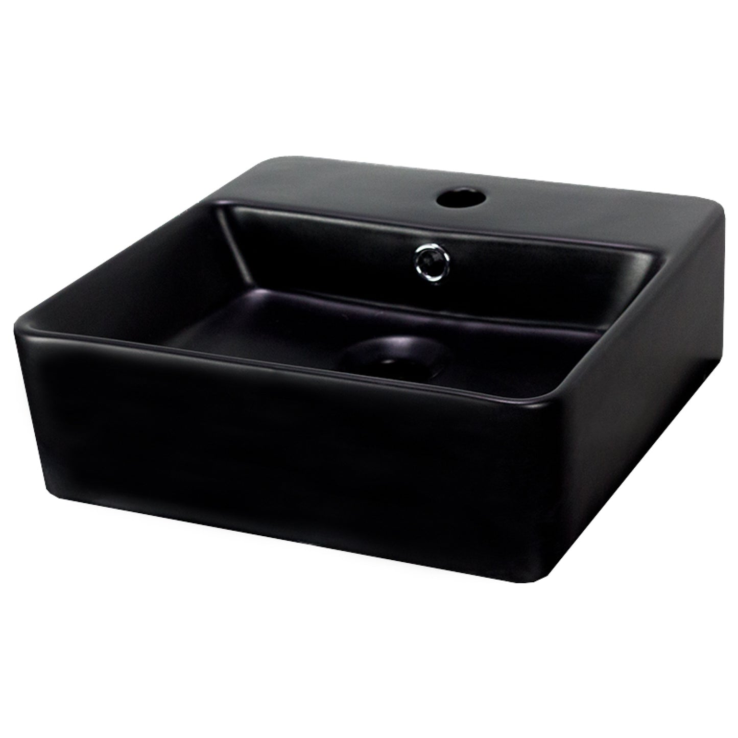 16-in. x 16-in. Square Bathroom Vessel Sink Black Enamel Glaze
