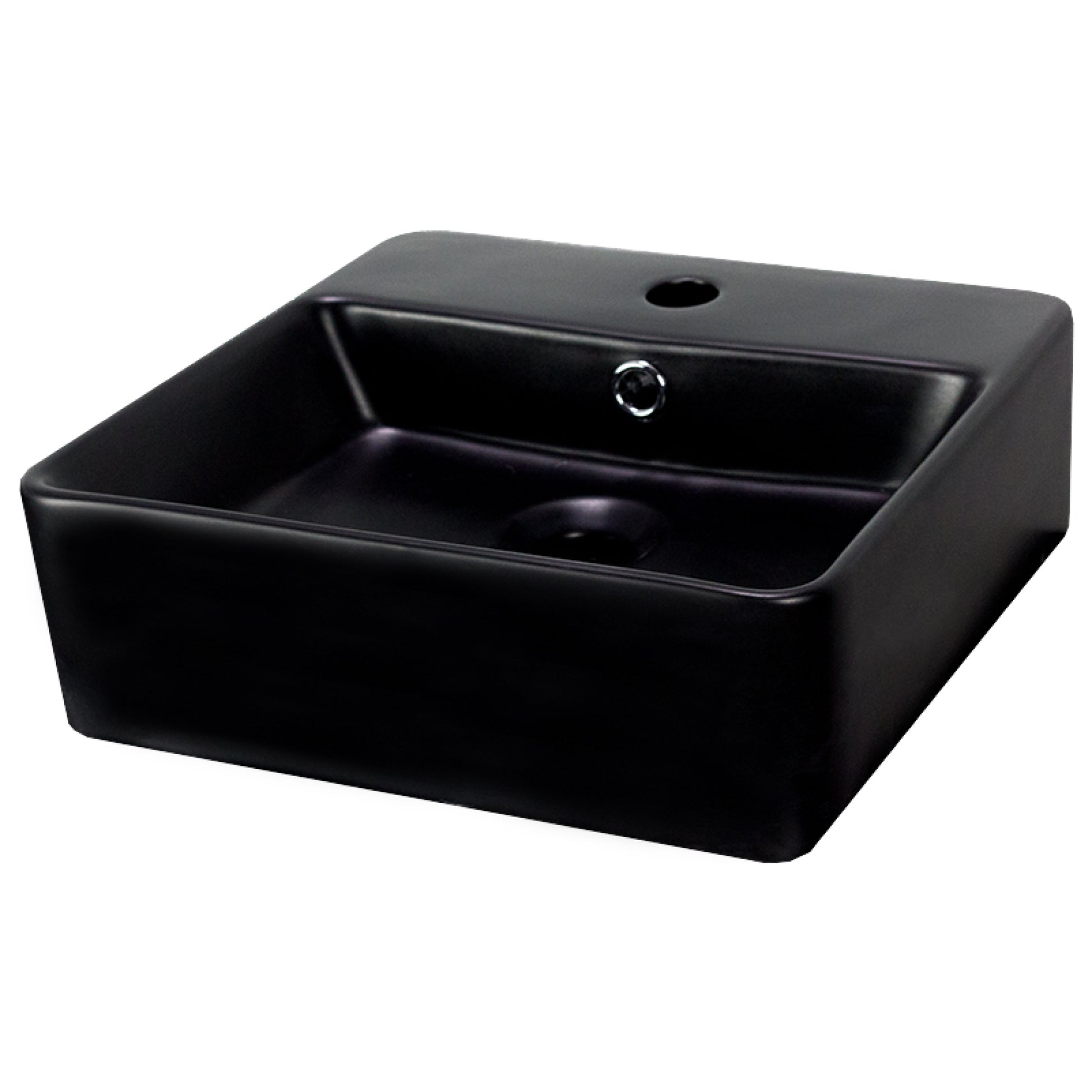 16-in. x 16-in. Square Bathroom Vessel Sink Black Enamel Glaze
