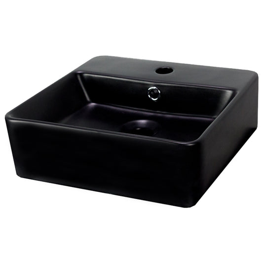 16-in. x 16-in. Square Bathroom Vessel Sink Black Enamel Glaze