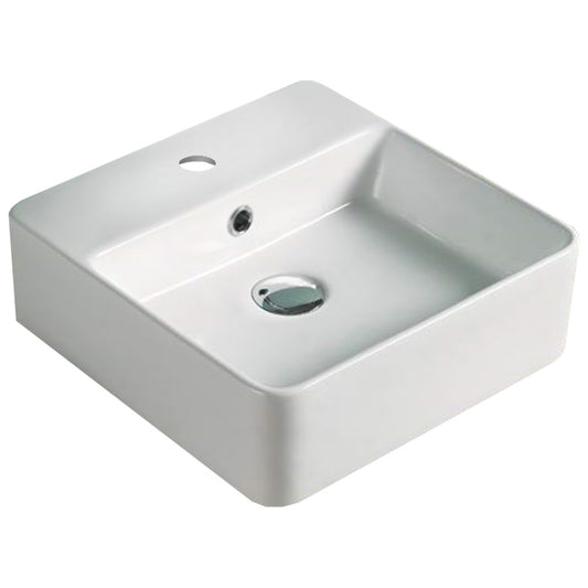 16-in. x 16-in. Square Bathroom Vessel Sink White Enamel Glaze