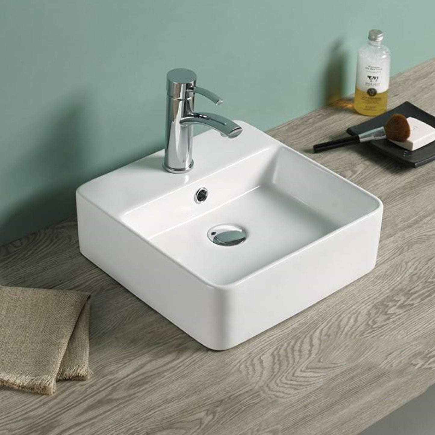 16-in. x 16-in. Square Bathroom Vessel Sink White Enamel Glaze