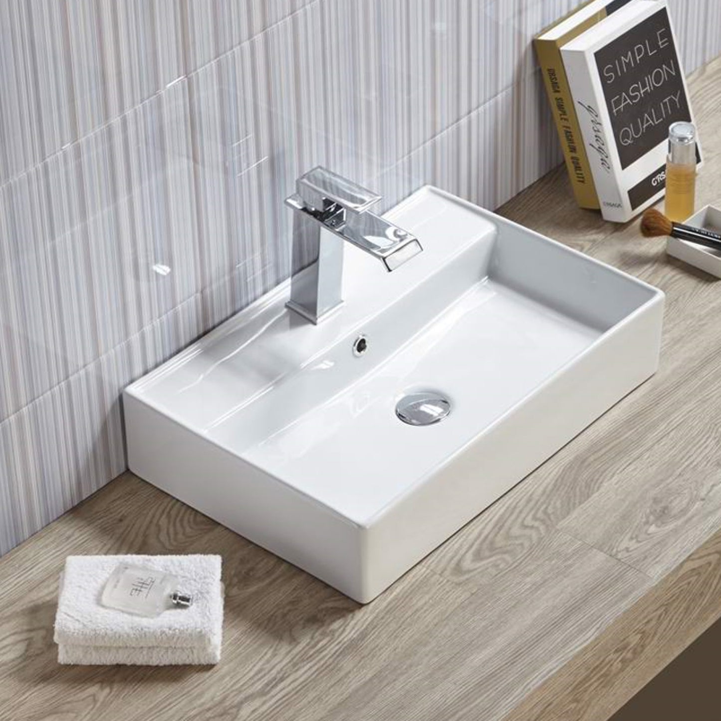22.05-in. x 15-in. Rectangle Bathroom Vessel Sink White Enamel Glaze
