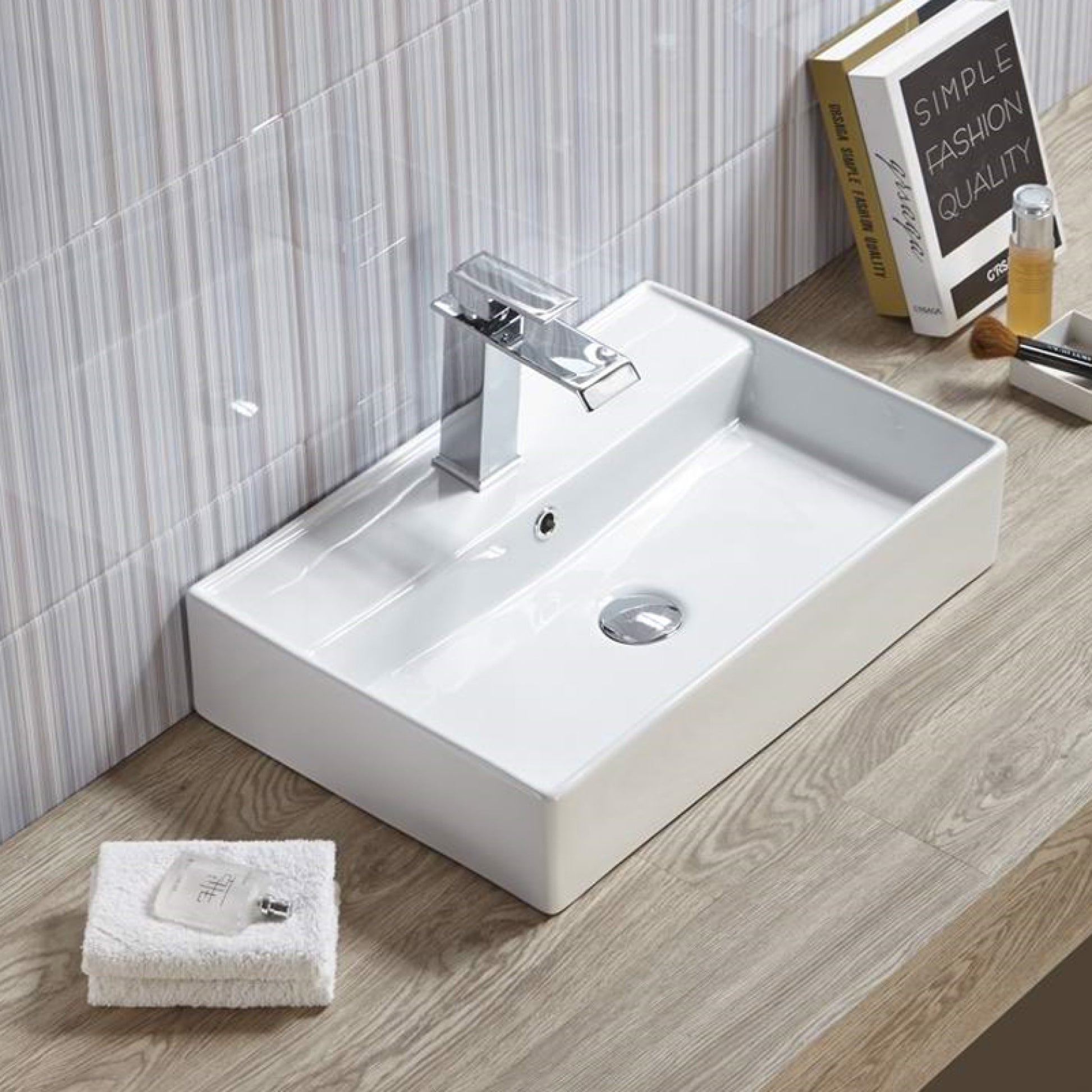 22.05-in. x 15-in. Rectangle Bathroom Vessel Sink White Enamel Glaze
