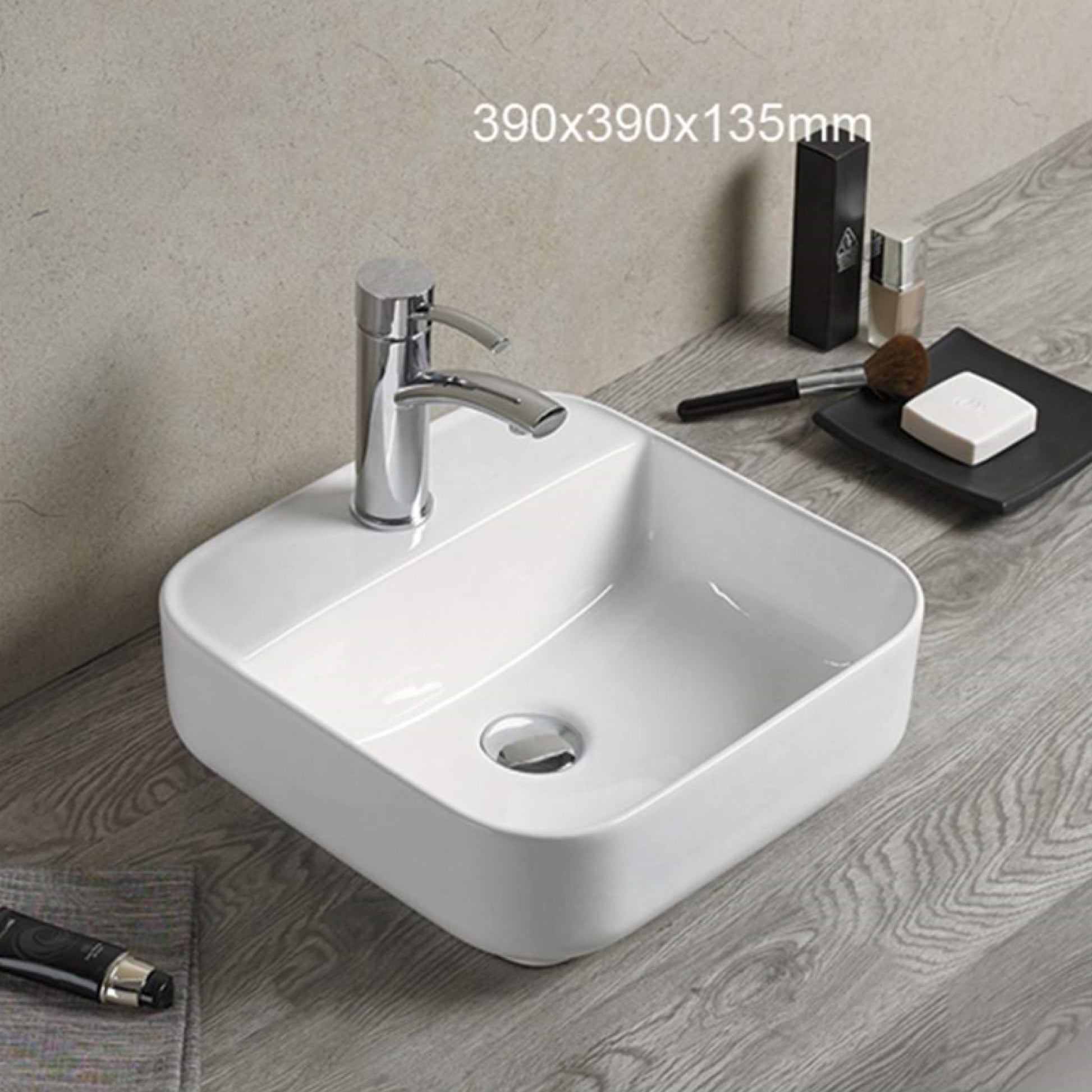 15.4-in. x 15.4-in. Square Bathroom Vessel Sink White Enamel Glaze