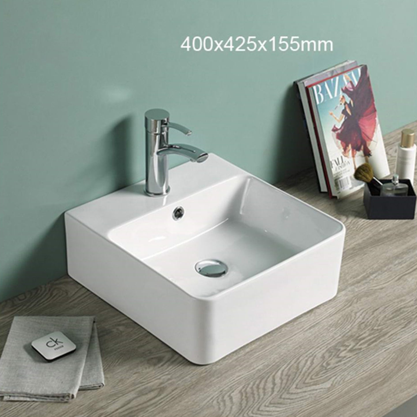15.7-in. x 16.7-in. Rectangle Bathroom Vessel Sink White Enamel Glaze