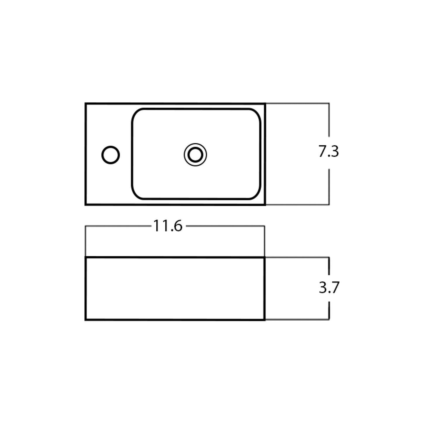 11.6-in. x 7.3-in. Rectangle Bathroom Vessel Sink White Enamel Glaze