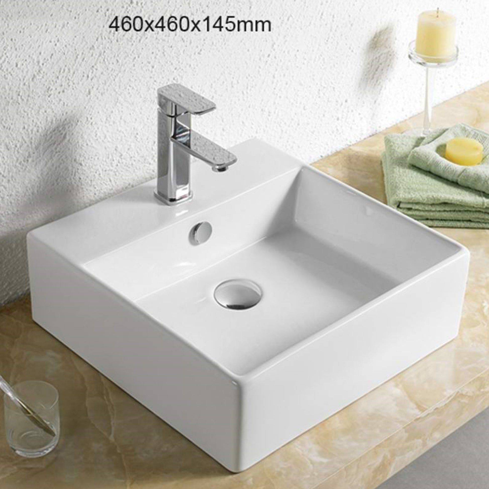 18.1-in. x 18.1-in. Square Bathroom Vessel Sink White Enamel Glaze