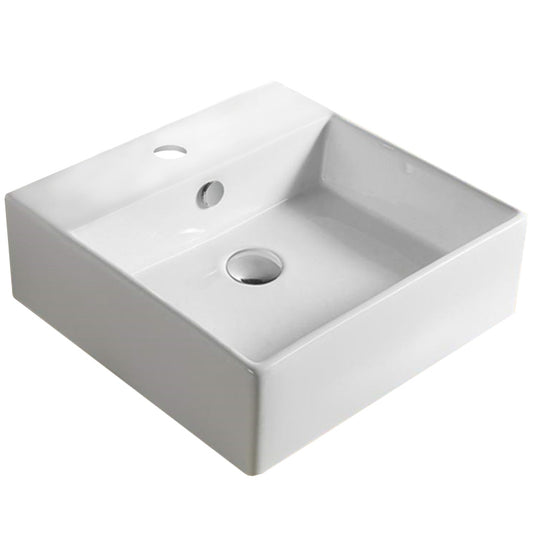 15-in. x 15-in. Square Bathroom Vessel Sink White Enamel Glaze