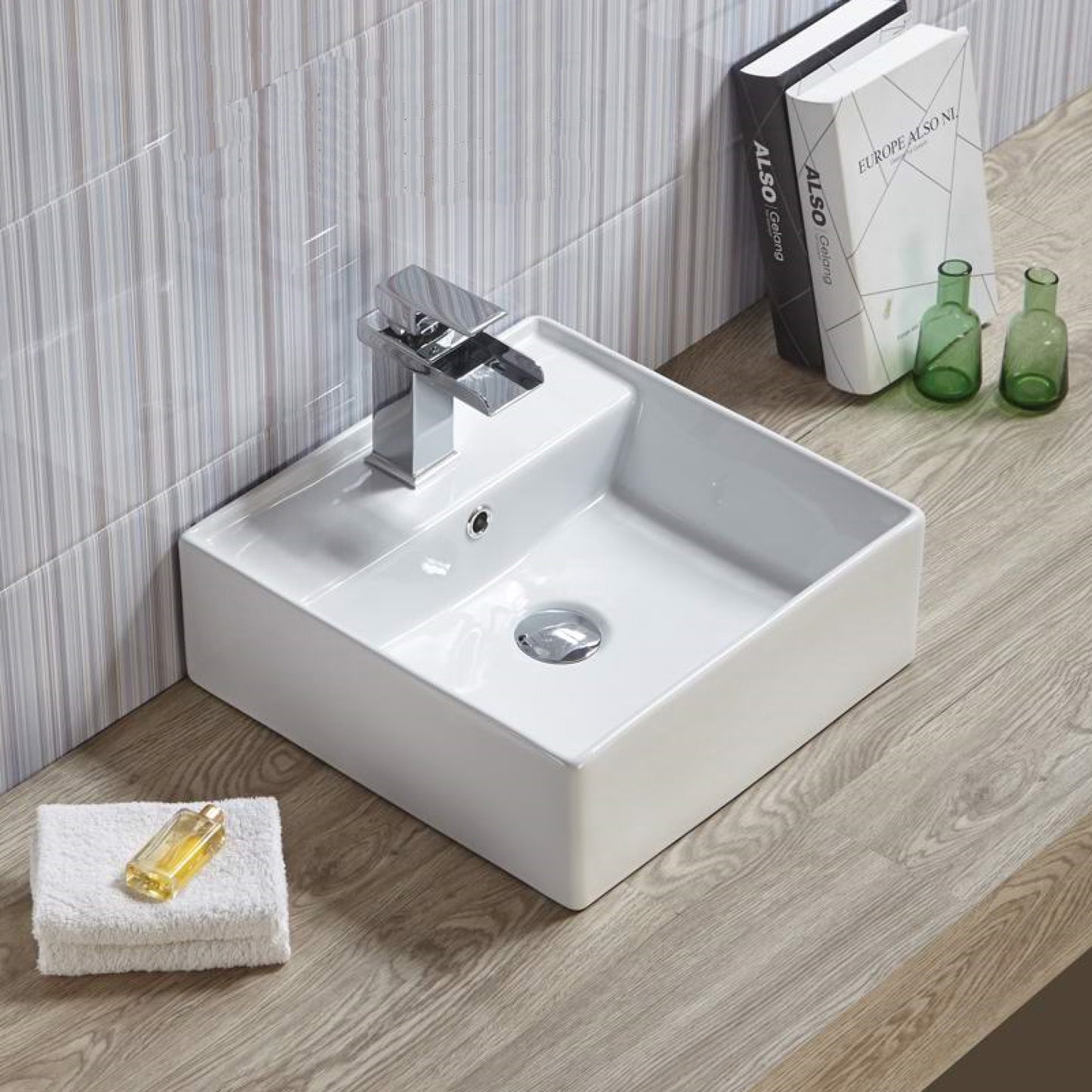 15-in. x 15-in. Square Bathroom Vessel Sink White Enamel Glaze