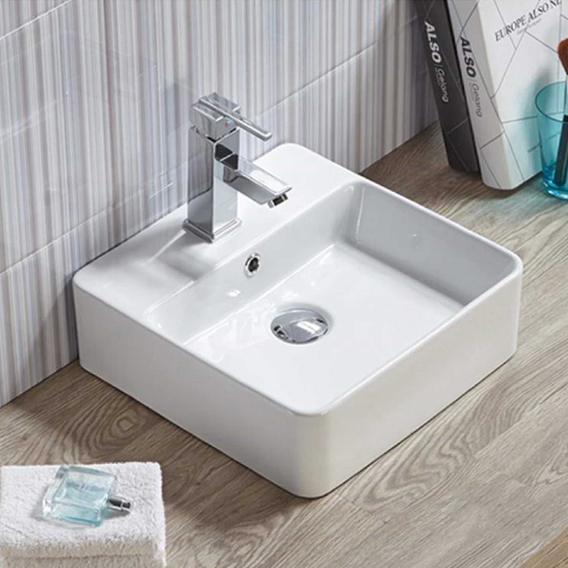 15-in. x 15-in. Square Bathroom Vessel Sink White Enamel Glaze