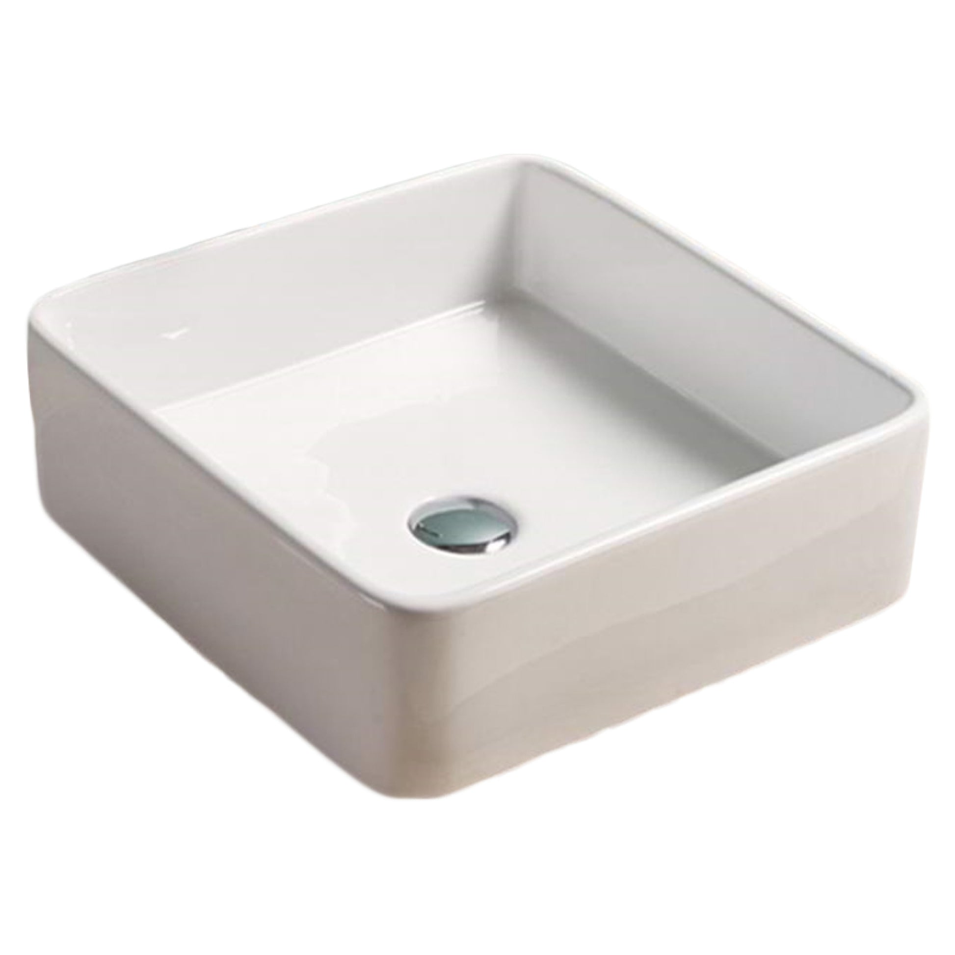 16.3-in. x 16.3-in. Square Bathroom Vessel Sink White Enamel Glaze