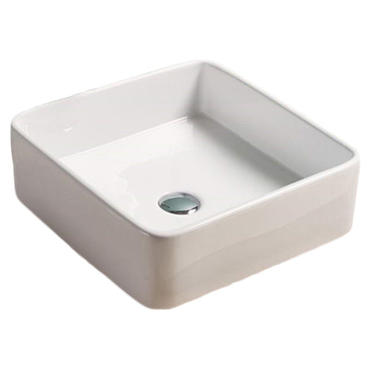 16.3-in. x 16.3-in. Square Bathroom Vessel Sink White Enamel Glaze