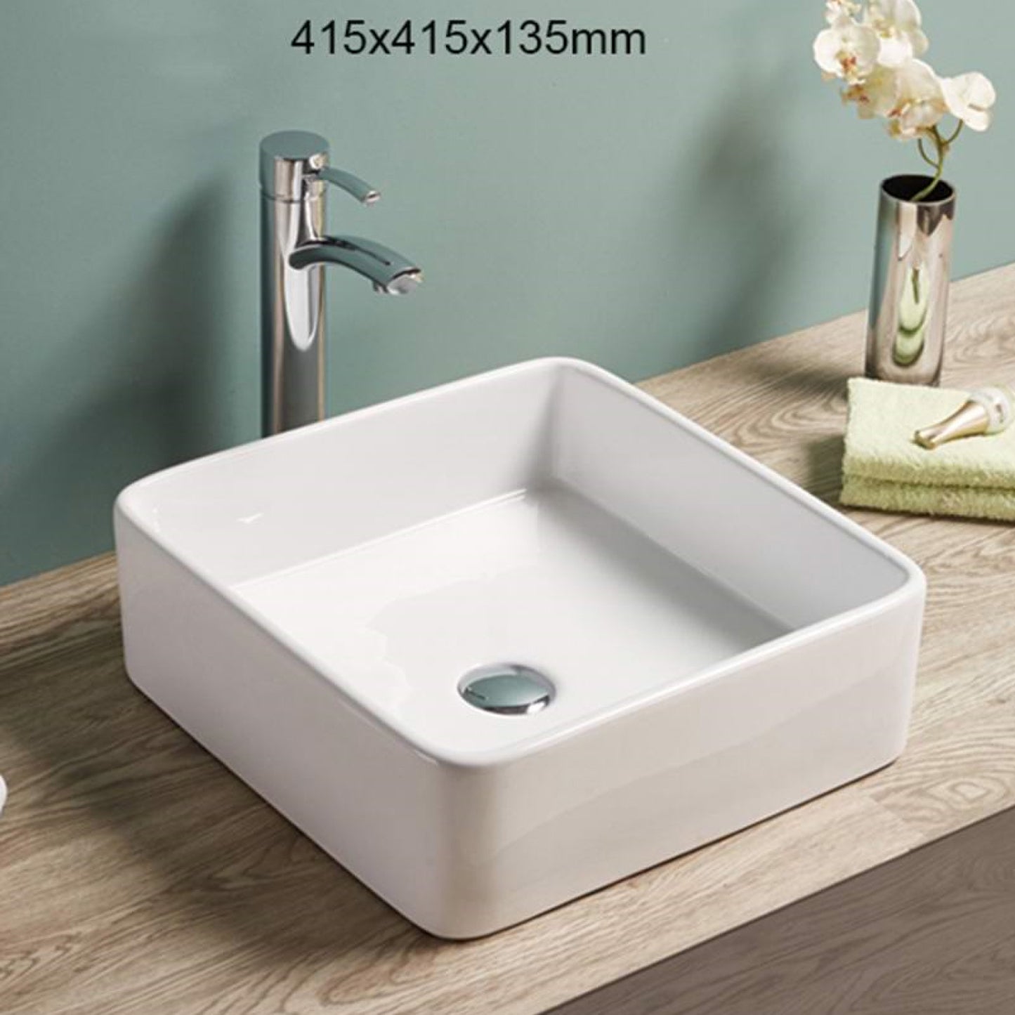 16.3-in. x 16.3-in. Square Bathroom Vessel Sink White Enamel Glaze